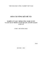 Nghiên cứu quy trình công nghệ tuyển và sản xuất thuốc tuyển quặng apatít loại II Lào Cai