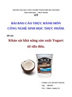 Khảo sát khả năng sản xuất Yogurt từ sữa dừa