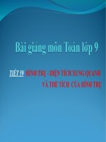 Bài giảng Hình học 9 chương 4 bài 1 Hình trụ - Diện tích xung quanh và thể tích của hình trụ
