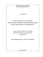 Quản lý giáo dục giá trị sống cho học sinh ở trường trung học phổ thông Huyện Thạch Thất, Hà Nội hiện nay