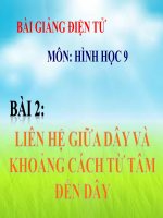 Bài giảng Hình học 9 chương 2 bài 3 Liên hệ giữa dây và khoảng cách từ tâm đến dây