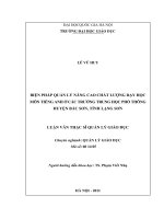 Biện pháp quản lý nâng cao chất lượng dạy học môn tiếng Anh ở các trường trung học phổ thông huyện Bắc Sơn, tỉnh Lạng Sơn