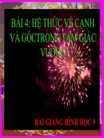 Bài giảng Hình học 9 chương 1 bài 4 Một số hệ thức về cạnh và góc trong tam giác vuông