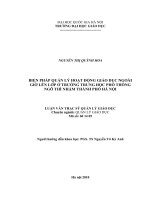 Biện pháp quản lý hoạt động giáo dục ngoài giờ lên lớp ở trường trung học phổ thông Ngô Thì Nhậm thành phố Hà Nội