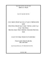 quản lý quá trình đổi mới phương pháp dạy học (PPDH) tiếng Anh trong các trường Trung học phổ thông ở thành phố Hà Nội