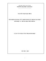 Tích hợp giáo dục sức khỏe sinh sản trong dạy học Sinh học 11- Trung học phổ thông