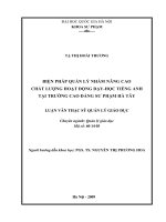 Biện pháp quản lý nhằm nâng cao chất lượng hoạt động dạy - học tiếng Anh tại trường Cao đẳng Sư phạm Hà Tây