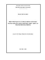 Quản lý hoạt động giáo dục ngoài giờ lên lớp của trường trung học phổ thông Kiến An thành phố Hải Phòng