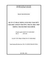Quản lý hoạt đông giáo dục đạo đức cho học sinh ở các trường Trung học phổ thông thành phố Thái Bình
