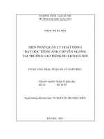 Biện pháp quản lý hoạt động dạy học tiếng Anh chuyên ngành tại trường Cao đẳng du lịch Hà Nội