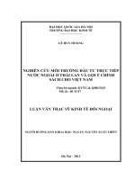 Nghiên cứu môi trường đầu tư trực tiếp nước ngoài ở Thái Lan và gợi ý chính sách cho Việt Nam