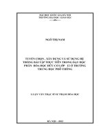 Tuyển chọn, xây dựng và sử dụng hệ thống bài tập thực tiễn trong dạy học học phần hóa học hữu cơ lớp 12 ở trường Trung học phổ thông