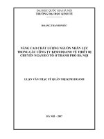 Nâng cao chất lượng nguồn nhân lực trong các công ty kinh doanh về thiết bị chuyên ngành ô tô ở Thành phố Hà Nội