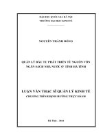 Quản lý đầu tư phát triển từ nguồn vốn ngân sách nhà nước ở tỉnh Hà Tĩnh