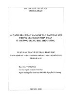 Kỹ năng giải toán và sáng tạo bài toán mới trong giảng dạy môn toán ở trường trung học phổ thông