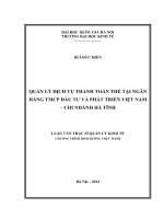 Quản lý dịch vụ thanh toán thẻ tại ngân hàng thương mại cổ phần đầu tư và phát triển Việt Nam chi nhánh Hà Tĩnh