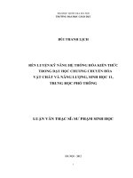 Rèn luyện kỹ năng hệ thống hóa kiến thức trong dạy học chương chuyển hóa vật chất và năng lượng, Sinh học lớp 11, trung học phổ thông tt