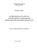 Các biện pháp quản lý công tác giáo dục đạo đức của hiệu trưởng Trường trung học phổ thông tỉnh Hưng Yên