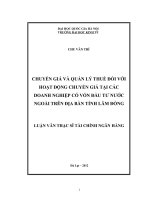Chuyển giá và quản lý thuế đối với hoạt động chuyển giá tại các doanh nghiệp có vốn đầu tư nước ngoài trên địa bàn tỉnh Lâm Đồng