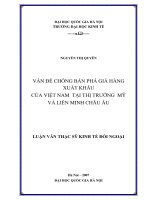 Vấn đề chống bán phá giá hàng xuất khẩu của Việt Nam tại thị trường Mỹ và Liên minh Châu Âu
