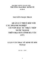 Quản lý thuế đối với các doanh nghiệp có vốn đầu tư trực tiếp nước ngoài trên địa bàn tỉnh Hà Tây (cũ)
