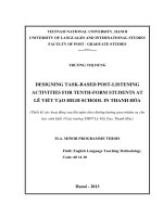 Thiết kế các hoạt động sau khi nghe theo đường hướng giao nhiệm vụ cho học sinh khối 10 tại trường THPT Lê Viết Tạo, Thanh Hóa