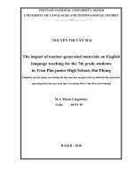 Nghiên cứu tác động của những tài liệu dạy học do giáo viên tự thiết kế đến quá trình dạy tiếng Anh cho học sinh lớp 7 ở trường THCS Trần Phú, Hải Phòng