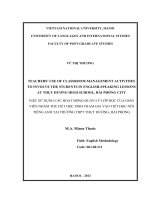 Việc sử dụng các hoạt động quản lý lớp học của giáo viên nhằm thu hút học sinh tham gia vào tiết học nói tiếng Anh tại trường THPT Thụy Hương, Hải Phòng