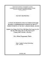 Nghiên cứu các yếu tố gây mất hứng thú trong giờ học đọc hiểu tiếng của học sinh lớp 10 Trường THPT Mỹ Đức A, Hà Nội