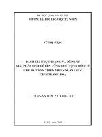 Đánh giá thực trạng và đề xuất giải pháp sinh kế bền vững cho cộng đồng ở khu bảo tồn thiên nhiên Xuân Liên, tỉnh Thanh Hóa