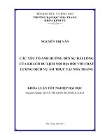 Các yếu tố ảnh hưởng đến sự hài lòng của khách du lịch nội địa đối với chất lượng dịch vụ ẩm thực tại Nha Trang