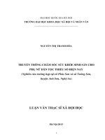 Truyền trông chăm sóc sức khỏe sinh sản cho phụ nữ dân tộc thiểu số hiện nay (nghiên cứu trường hợp tại xã Tường Sơn và xã Phúc Sơn huyện Anh Sơn, tỉnh Nghệ An)
