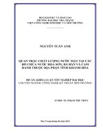 Quan trắc chất lượng nước mặt tại các hồ chứa nước Hoa Sơn, Đá Bàn và Cam Ranh thuộc địa phận tỉnh Khánh Hòa
