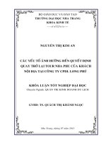 Các yếu tố ảnh hưởng đến quyết định quay trở lại Tour Nha Phu của khách nội địa tại Công ty CPDL Long Phú