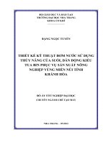Thiết kế kỹ thuật bơm nước sử dụng thủy năng của suối, dẫn động kiểu tua bin phục vụ sản xuất nông nghiệp vùng miền núi tỉnh Khánh Hòa