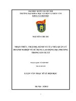 Nhận thức, thái độ, hành vi của nhà quản lý doanh nghiệp về sử dụng lao động địa phương trong sản xuất