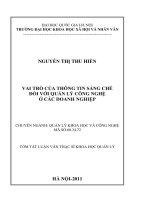 Vai trò của thông tin sáng chế đối với quản lý công nghệ ở các doanh nghiệp