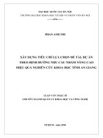 Xây dựng tiêu chí lựa chọn đề tài, dự án theo định hướng nhu cầu nhằm nâng cao hiệu quả nghiên cứu khoa học tỉnh An Giang