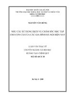 hu cầu sử dụng dịch vụ chăm sóc học tập cho con cái của các gia đình Hà Nội hiện nay
