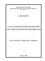 Các yếu tố kinh tế xã hội ảnh hưởng đến chất lượng dân số đô thị Thành phố Hà Nội