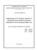 Ảnh hưởng của sử dụng thuốc lá tới kinh tế gia đình người dân tỉnh Hưng Yên giai đoạn hiện nay