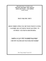 Hoàn thiện công tác kế toán tài sản cố định và nâng cao hiệu quả sử dụng tài sản cố định tại Công ty cổ phần xây dựng Khánh Hòa