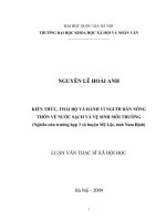 Kiến thức thái độ và hành vi của người dân nông thôn về nước sạch và vệ sinh môi trường (nghiên cứu trường hợp 3 xã huyện Mỹ Lộc, tỉnh Nam Định