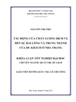 Tác động của chất lượng dịch vụ đến sự hài lòng và lòng trung thành của du khách ở Nha Trang