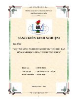 MỘT SỐ KINH NGHIỆM TẠO HỨNG THÚ HỌC TẬP MÔN SINH HỌC LỚP 6, 7 Ở TRƯỜNG THCS