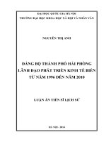 Đảng bộ thành phố Hải Phòng lãnh đạo phát triển kinh tế biển từ năm 1996 đến năm 2010