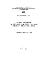 Vai trò Phật giáo với văn hoá tinh thần Việt Nam thời Lý - Trần (1010 - 1400