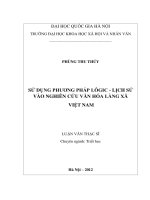 Sử dụng phương pháp Logic-lịch sử vào nghiên cứu văn hóa làng xã Việt Nam