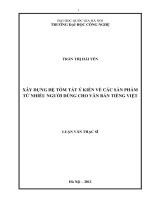 Xây dựng hệ tóm tắt ý kiến về các sản phẩm từ nhiều người dùng cho văn bản tiếng Việt