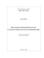 Một số phương pháp khai phá dữ liệu và ứng dụng trong bài toán lập thời khoá biểu